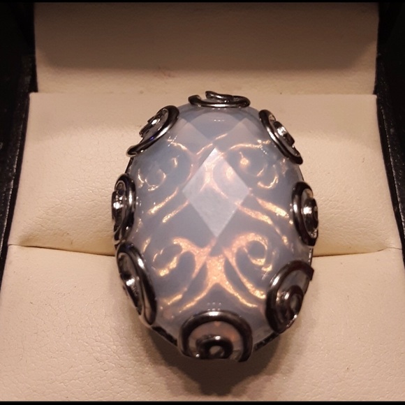 Opalite 316L Stainless Steel Ring sz 7 Solitaire Big Statement Ring Effervescent - Picture 4 of 10